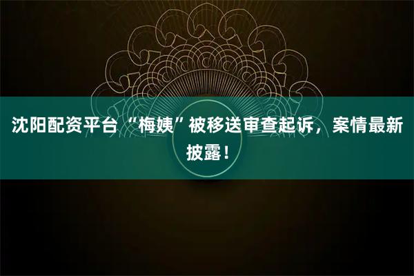 沈阳配资平台 “梅姨”被移送审查起诉，案情最新披露！